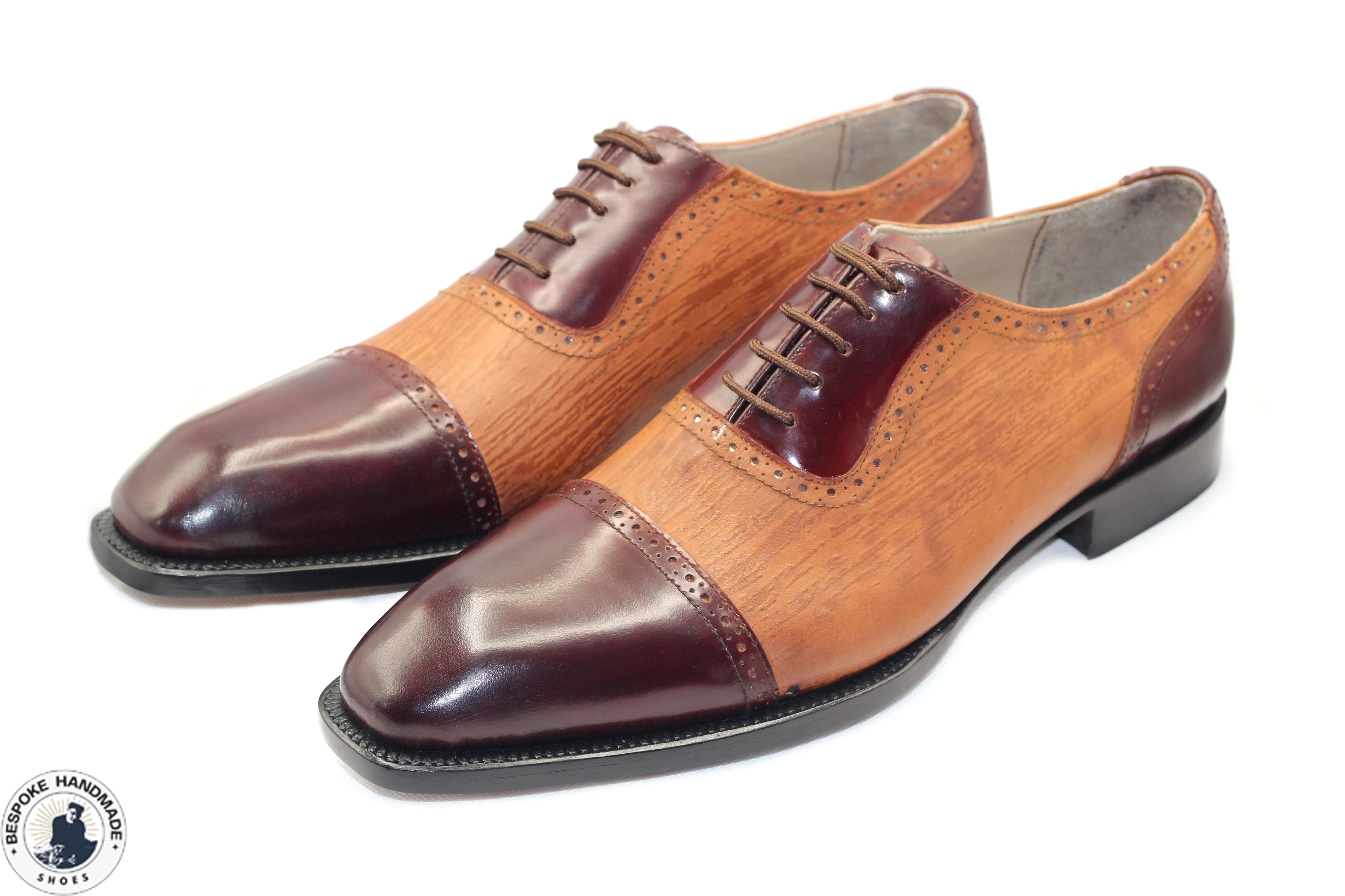 Handmade Men's Brown, Maroon Leather Toe Cap Lace Up Oxford Men Shoes