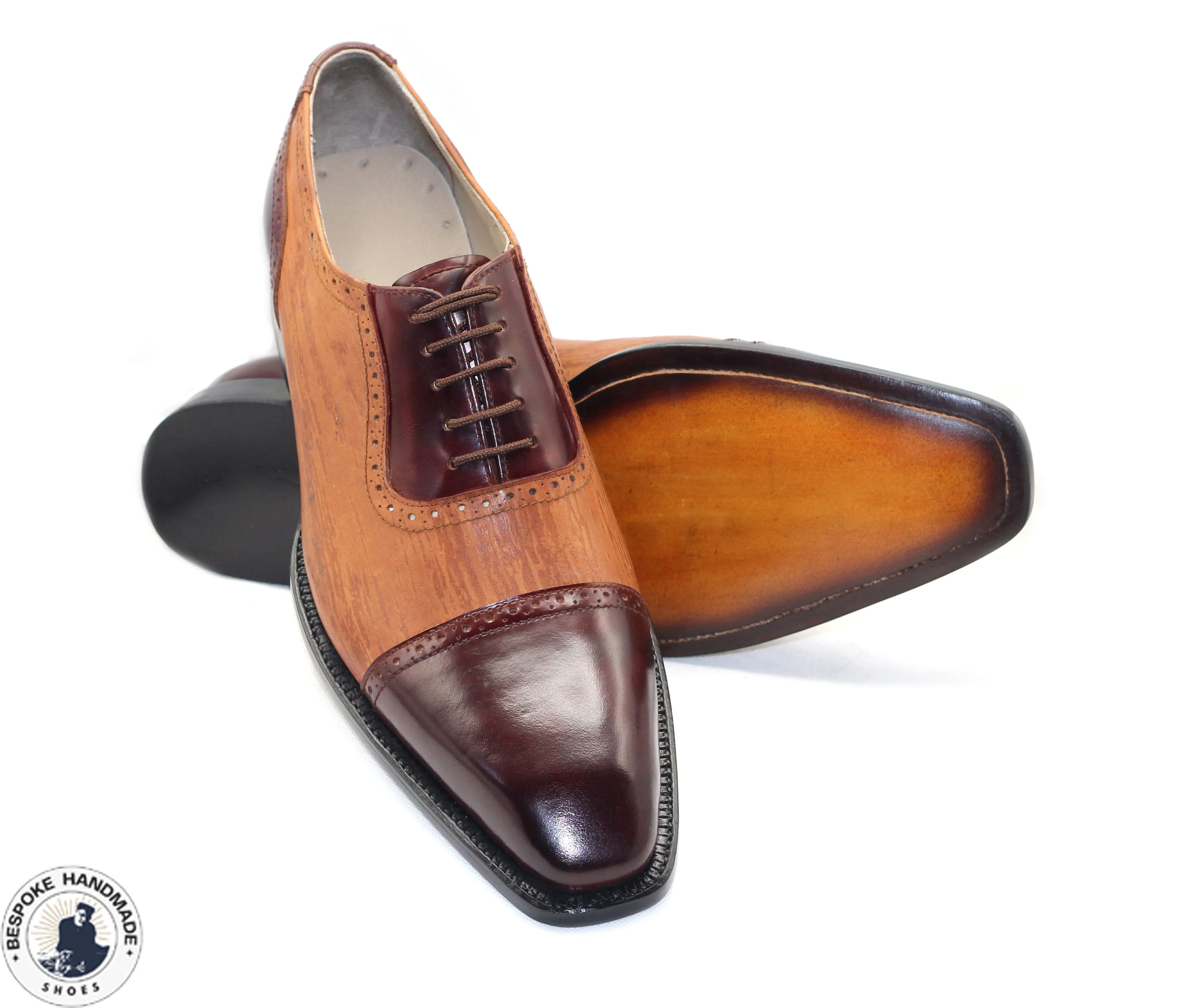 Handmade Men's Brown, Maroon Leather Toe Cap Lace Up Oxford Men Shoes