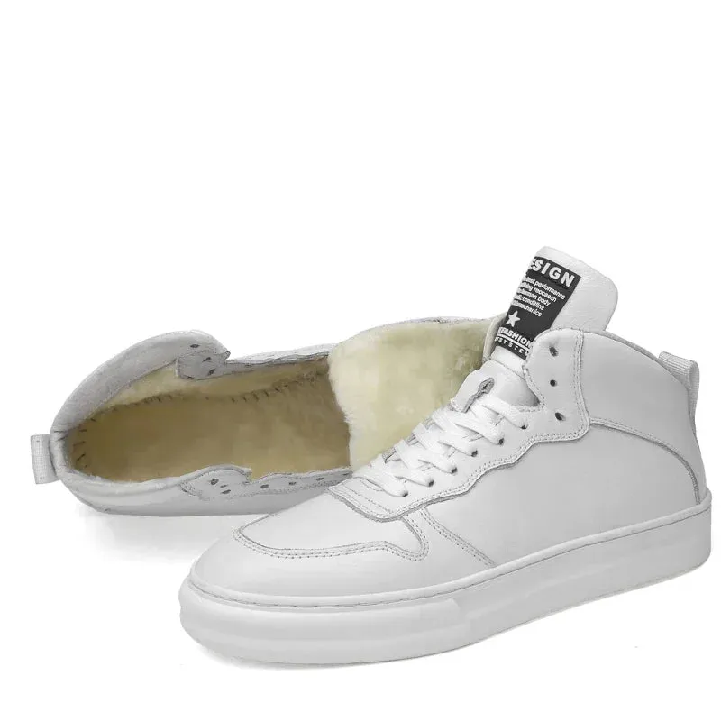 Hnzxzm Winter Cotton Sneakers Men Shoes Handmade Genuine Leather Casual Shoes Men Breathable Lace up Flats Outdoor Fashion Sneakers