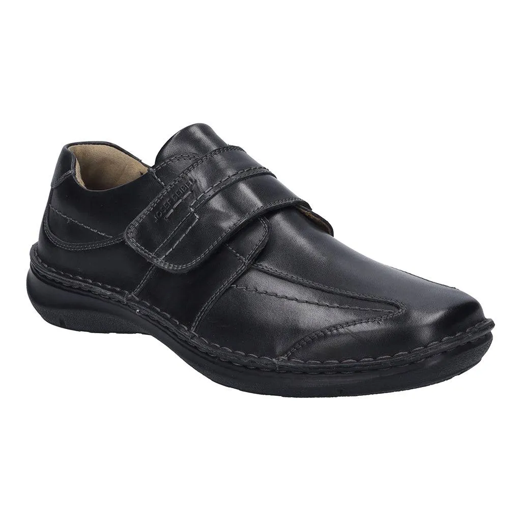 Josef Seibel New Anvers 02 Mens Wide Black Leather Arch Support Touch Fastening Shoes