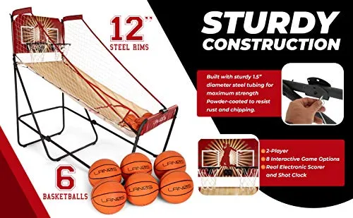 Lanos Basketball Arcade Game Double Electronic Hoop Shot 2 Player 6 Basketballs