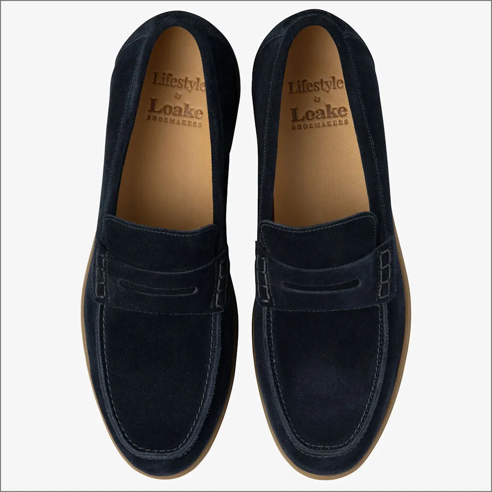 Loake Lucca Navy Suede Loafer@