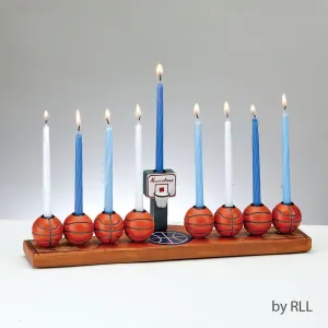 Menorah, "basketball", Hand-painted Resin, 12"x 2", Color Box