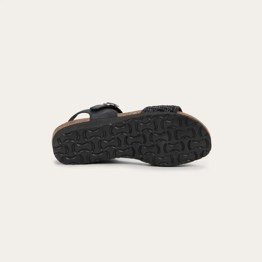 NAOT Cecile Sandal - Shiny Black Leather/Black Raffia