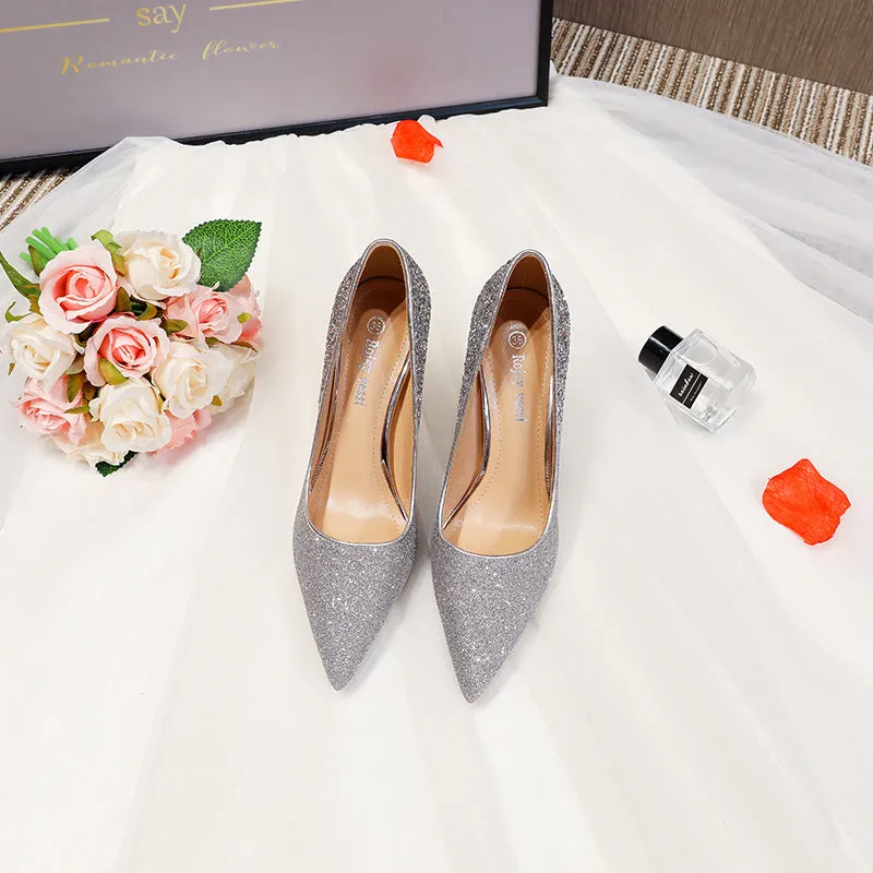 Pointed Toe Glitter Stiletto Wedding Shoes