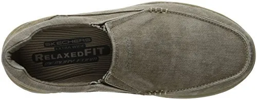 Skechers mens Expected Avillo Slip On Loafer, Khaki Canvas/Suede, 12 X-Wide US
