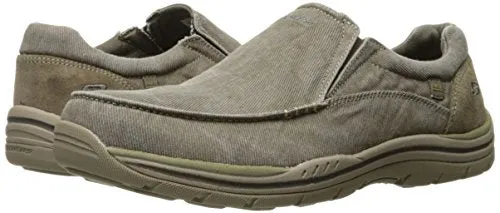 Skechers mens Expected Avillo Slip On Loafer, Khaki Canvas/Suede, 12 X-Wide US