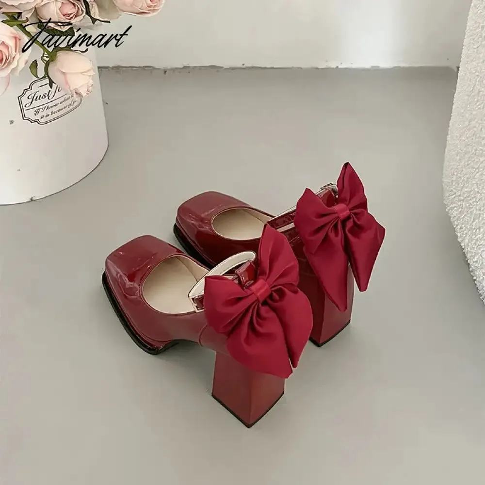 Tavimart French block heel heels women's new autumn winter white vintage mary jane shoes  pumps women shoes