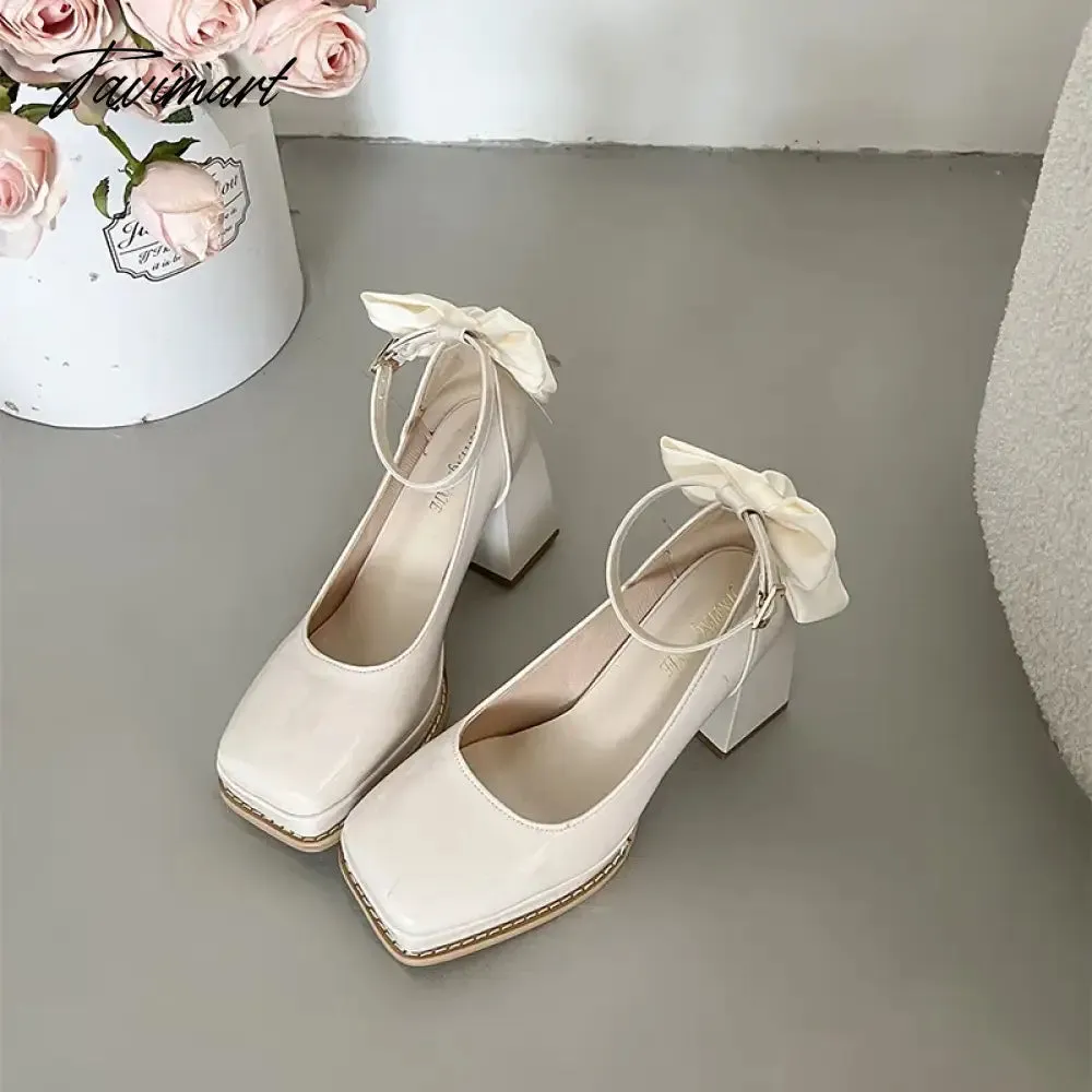 Tavimart French block heel heels women's new autumn winter white vintage mary jane shoes  pumps women shoes