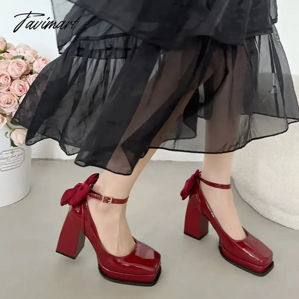 Tavimart French block heel heels women's new autumn winter white vintage mary jane shoes  pumps women shoes