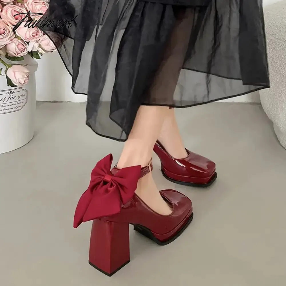 Tavimart French block heel heels women's new autumn winter white vintage mary jane shoes  pumps women shoes