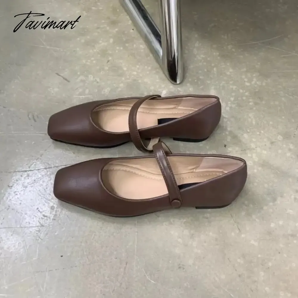Tavimart New Spring Korea Flats Women Shoes Fashion Mary Jane Shoes Square Toe Women's Shoes Retro PU Flats