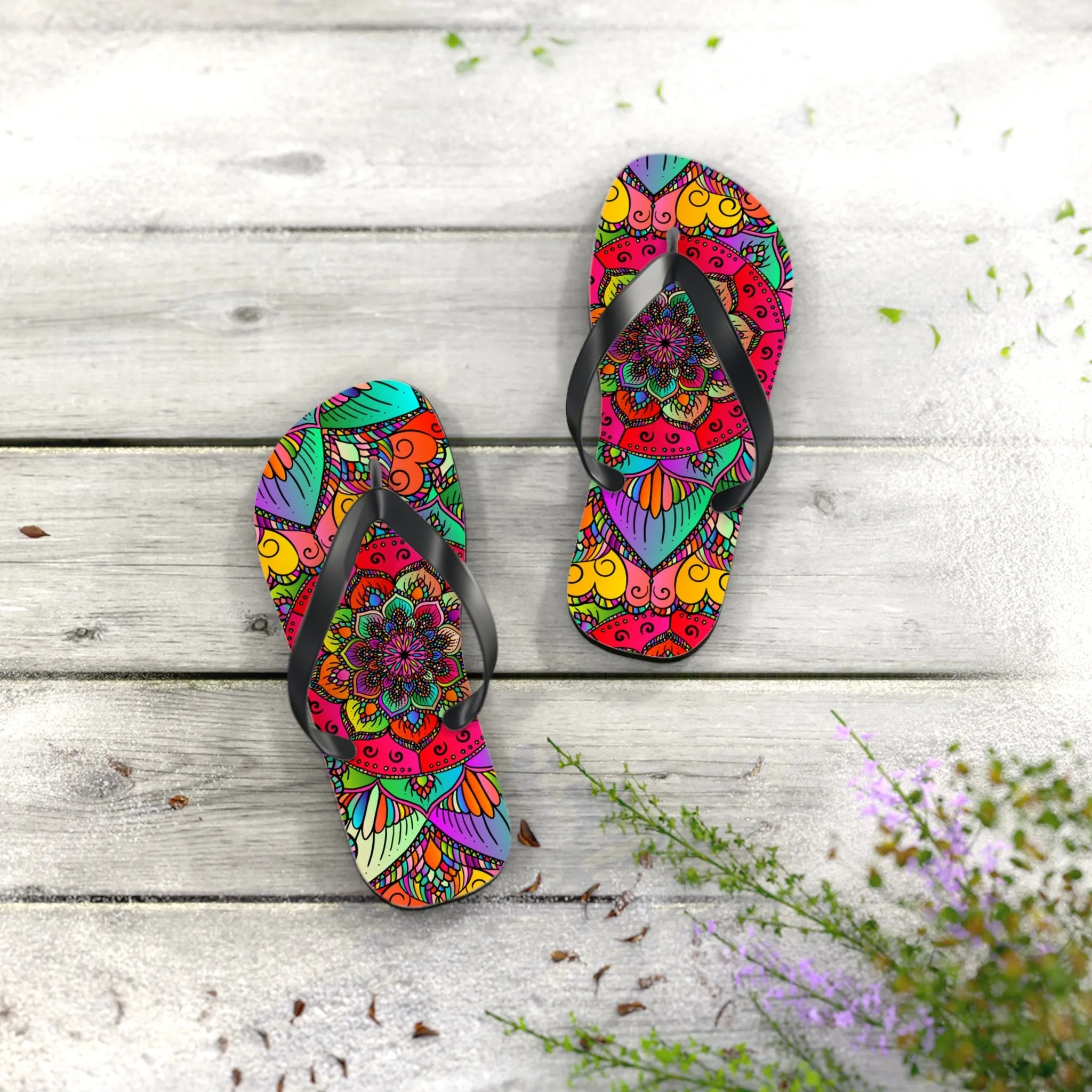 Vibrant Mandala Flip Flops - Summer Style