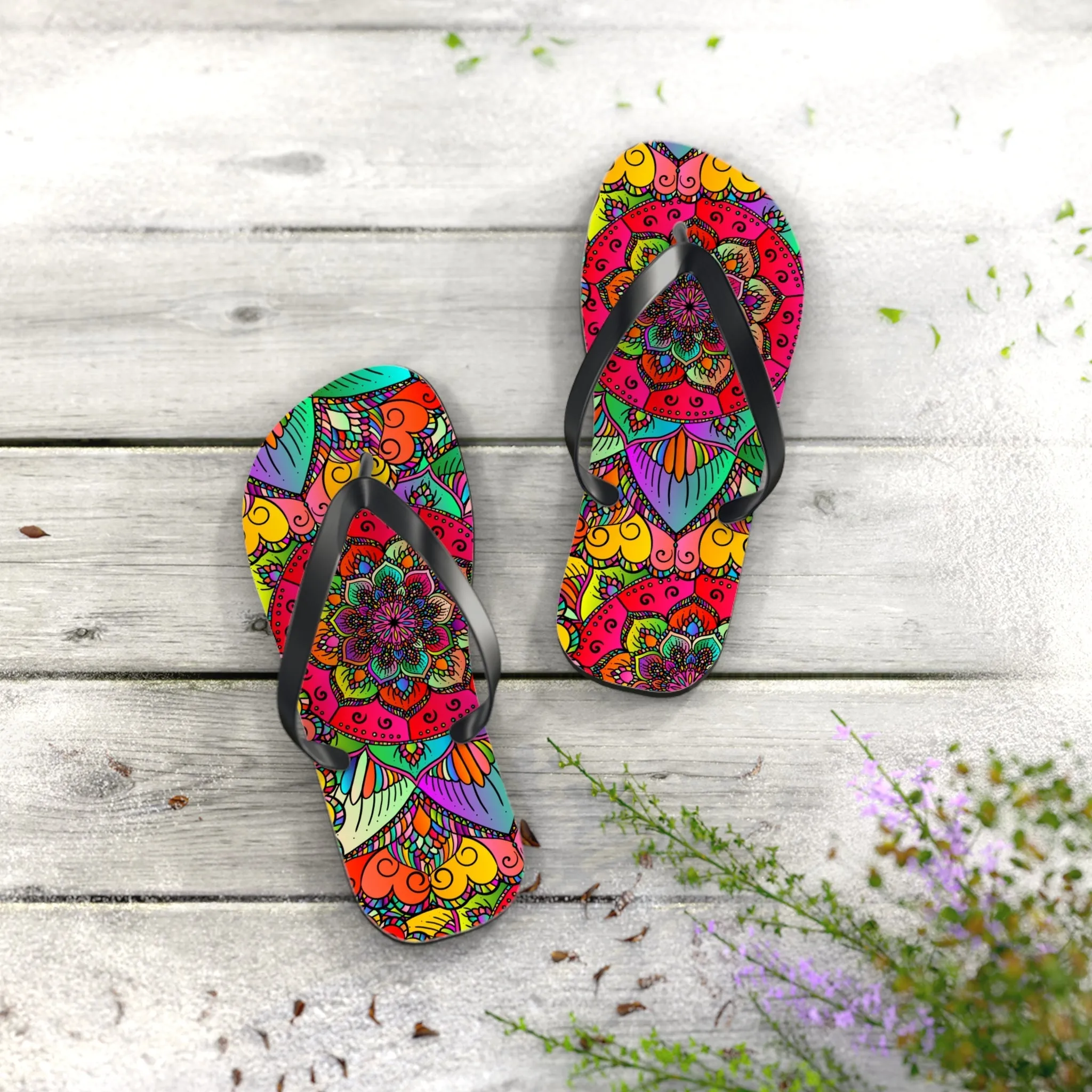 Vibrant Mandala Flip Flops - Summer Style