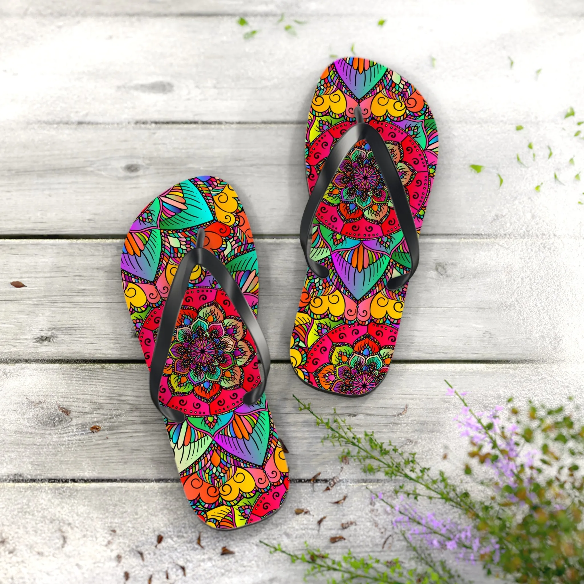 Vibrant Mandala Flip Flops - Summer Style