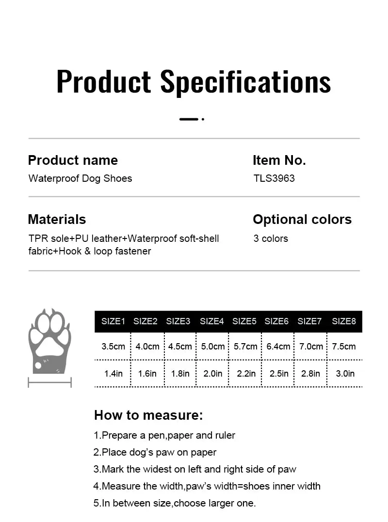 Waterproof Dog Shoes for Large & Medium Dogs - Winter Boots with TPR Sole