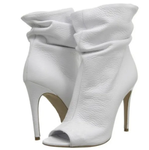 White Peep Toe Leather Ankle Boots