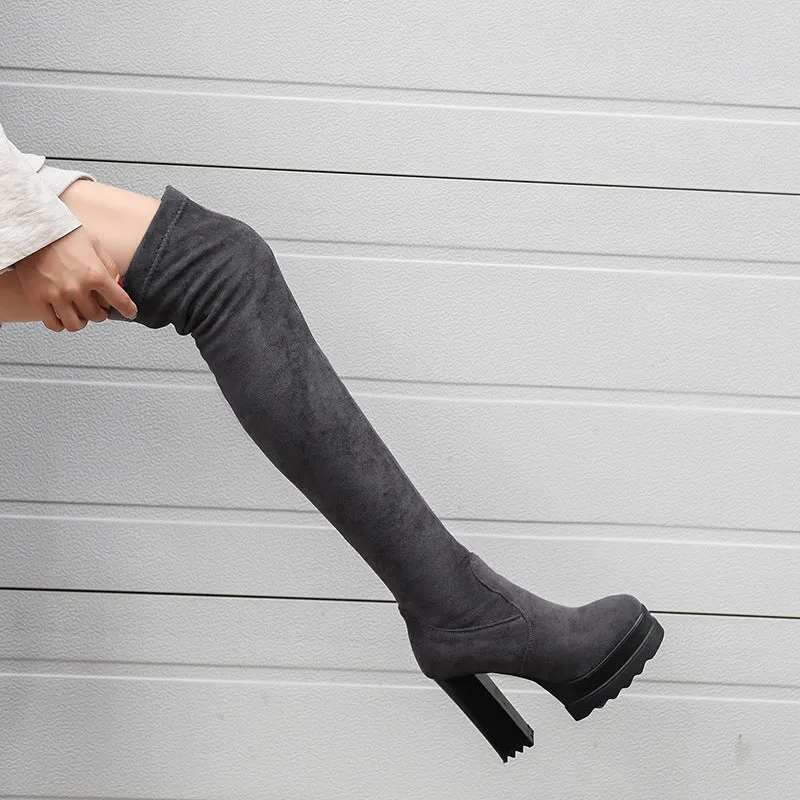 Winter Fashion Thick Heel Thick Sole Super High Heel Knee High Boots