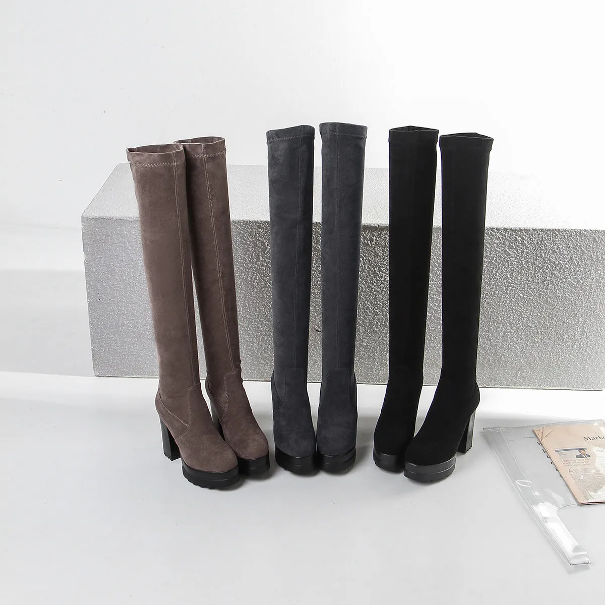 Winter Fashion Thick Heel Thick Sole Super High Heel Knee High Boots