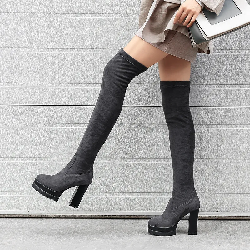 Winter Fashion Thick Heel Thick Sole Super High Heel Knee High Boots
