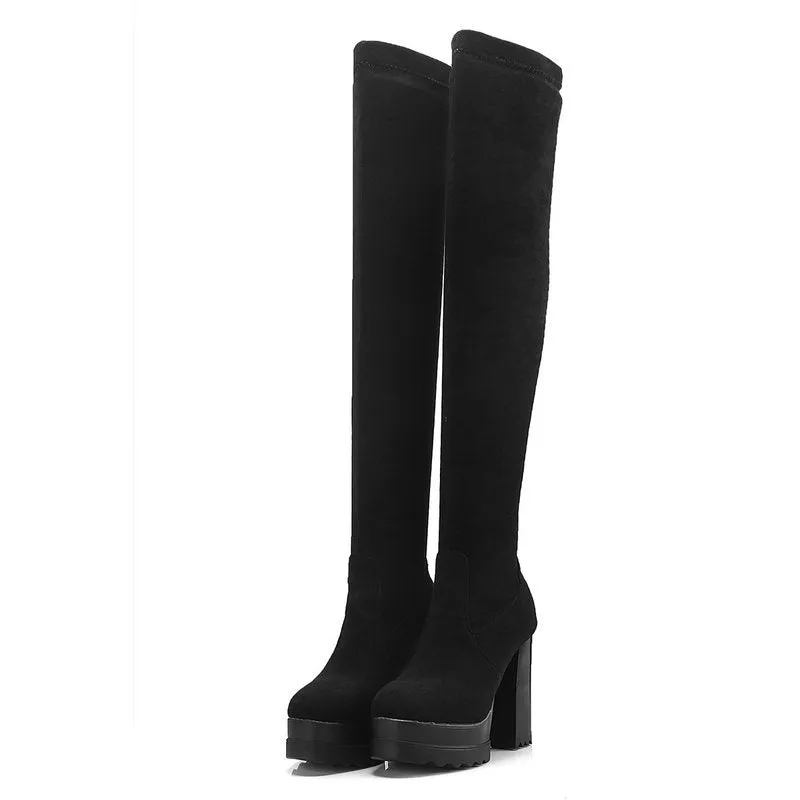 Winter Fashion Thick Heel Thick Sole Super High Heel Knee High Boots