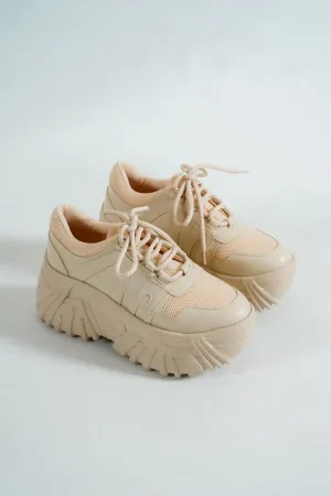 Women's beige high sole sneaker sports shoes