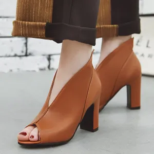 Women's peep toe chunky high heels booties spring summer ankle boots