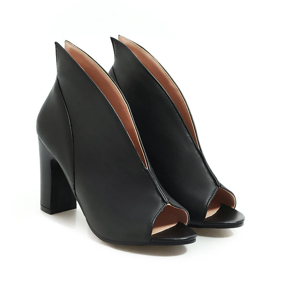 Women's peep toe chunky high heels booties spring summer ankle boots