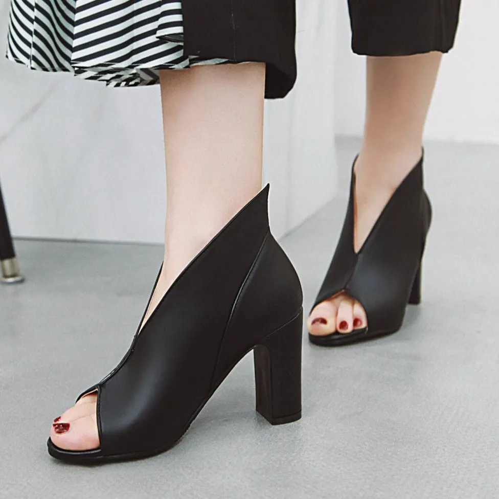 Women's peep toe chunky high heels booties spring summer ankle boots