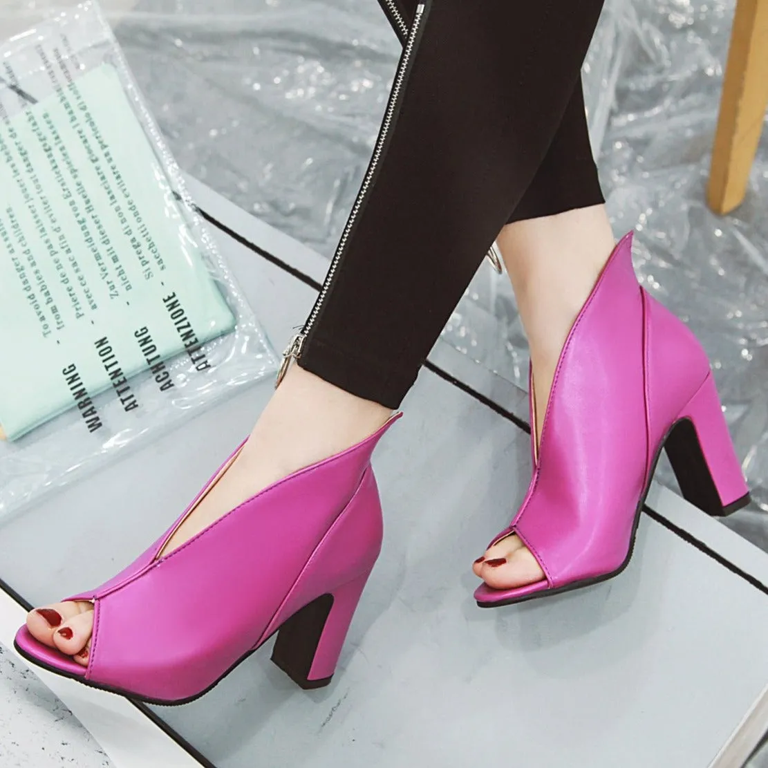 Women's peep toe chunky high heels booties spring summer ankle boots