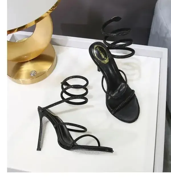 Women's Shoes With Straps Roman Style 2024 Beige High Heels Navy Blue Pumps Sandals Ladies Buckle Low Crystal Latest  Summer